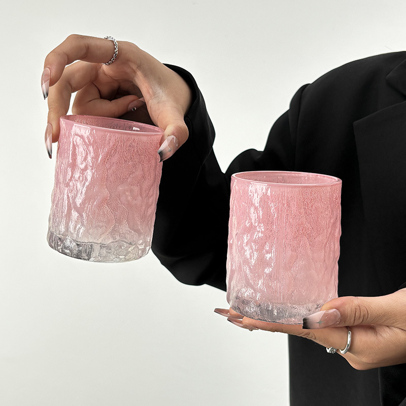 Xiaozhong Women's High-class Sakura Pink Crystal Glass Hammer Mug Whiskey Juice Cup Tea Cup Children