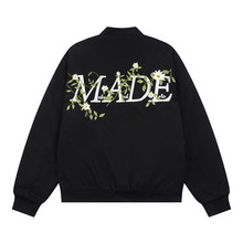 小众高街字母花卉植物刺绣夹克男士秋冬夹棉外套设计感宽松棒球服