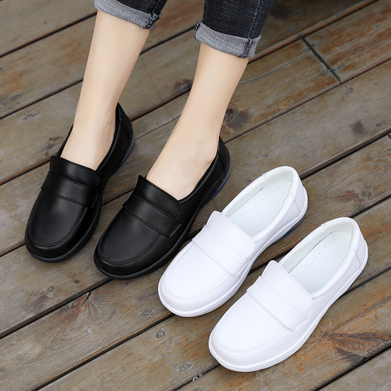 2025 New White Flats Comfortable Soft-Soled Air Cushion Non-Slip Hospital Work Shoes One-Leg Shallow Mouth Slip-On Women's Shoes