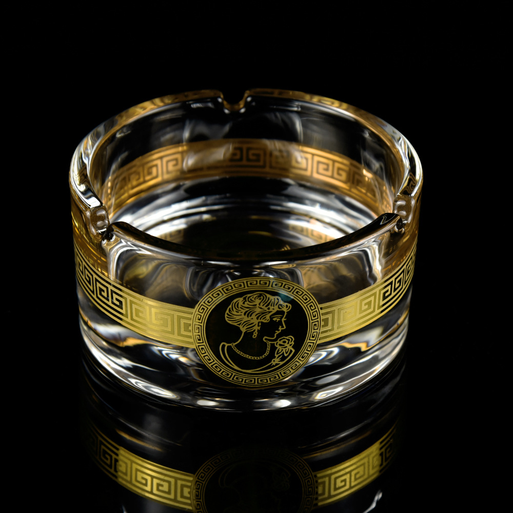 伊丽莎白描金烟灰缸 水晶玻璃创意烟灰缸家居办公室摆件 送礼礼品