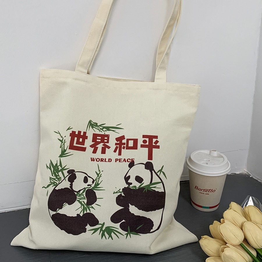 Bolso de lona Panda Bolso de tela de estilo chino de un solo hombro para mujer Bolso de viaje de clase de gran capacidad Bolso de lona con logotipo impreso