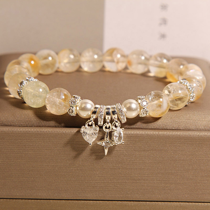 Pulsera de citrino natural para mujer, verano, lujo ligero, nicho, sentido de alta gama, transferencia de fortuna, pulsera de cristal de torre amarilla, regalo para novias