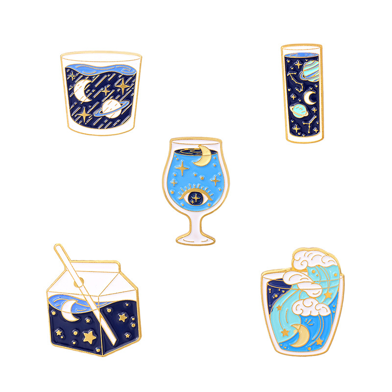 New Starry Sky Map Alloy Brooch Creative Cartoon Wine Glass Milk Cup Shape Dripping Clothes Bag Badge display picture 2