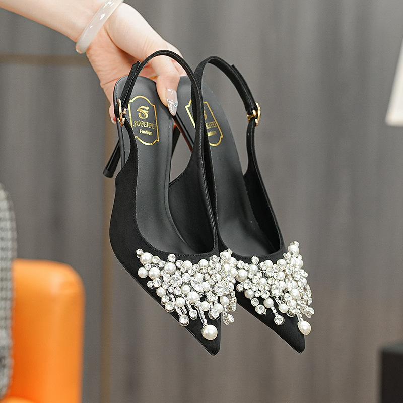888-678 Mesh High-Heeled Shoes with a Unique Design, Niche Style, Elegant Socialite Half-Covered Sandals for Women, Summer Fairy Style