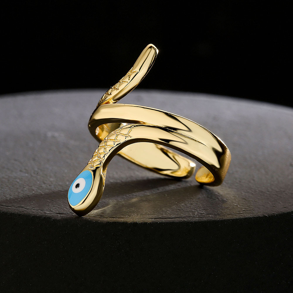 Fashion Geometric Copper 18K Gold Drop Oil Snake Shaped Open Ring Female
