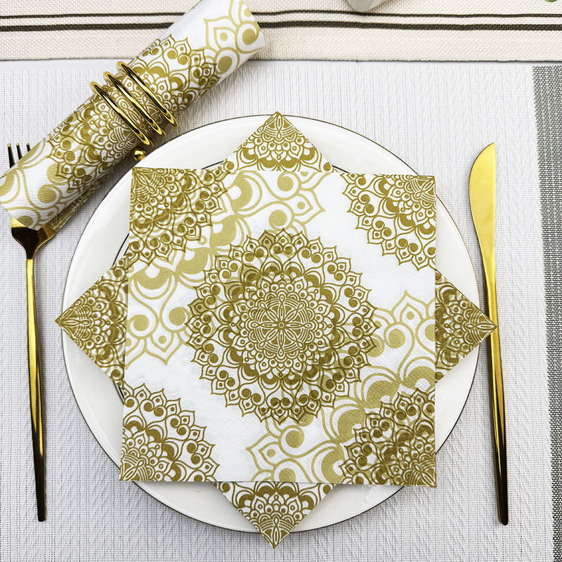 TEMU New Vintage Printed Napkin Cross-border Foreign Trade Kitchen Table Decorative Square Tissue Double-layer Square Tissue