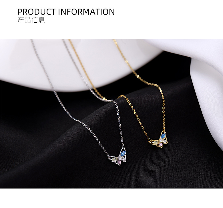 925 Silver Animal Butterfly Colorful Zircon Valentine'S Day Mother'S Day Necklace display picture 3