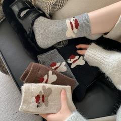 襪子女冬天加厚羊毛襪網紅小狗襪費爾島灰色堆堆襪諸暨批發