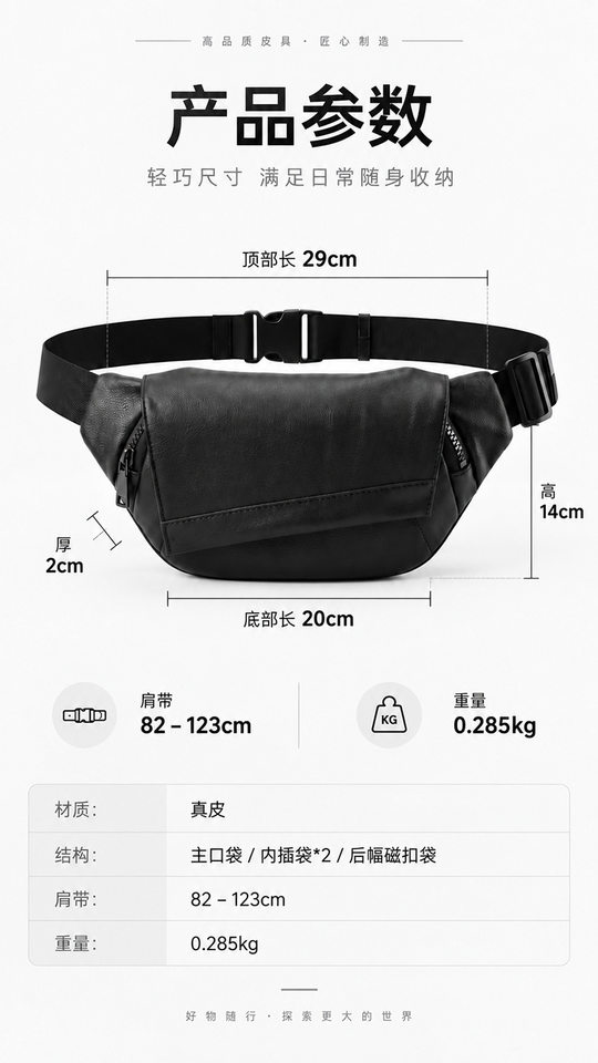 Túi đeo chéo nam da bò lớp đầu Marunte phong cách cao cấp, túi đeo ngực/đeo hông tiện dụng 29×14×2 cm — màu đen chi tiết 8