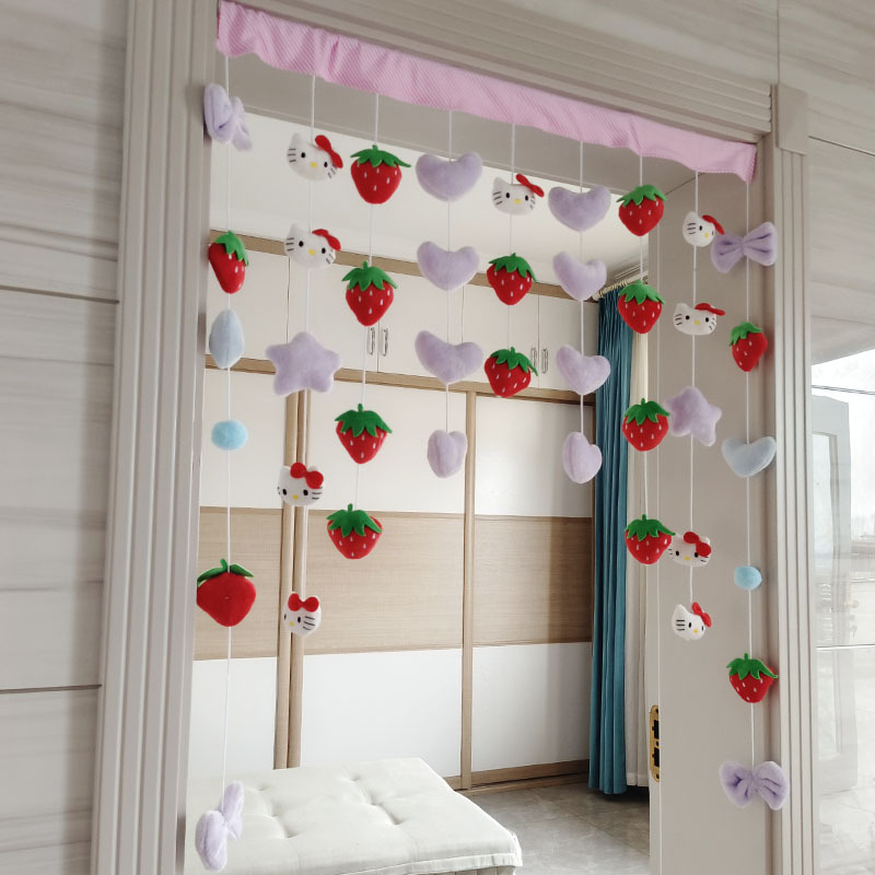 Red Big Purple Strawberry Kt Cat Girl Heart Bedroom Entrance Decoration Girl Decorative Door Curtain Punch-free Barrier Curtain