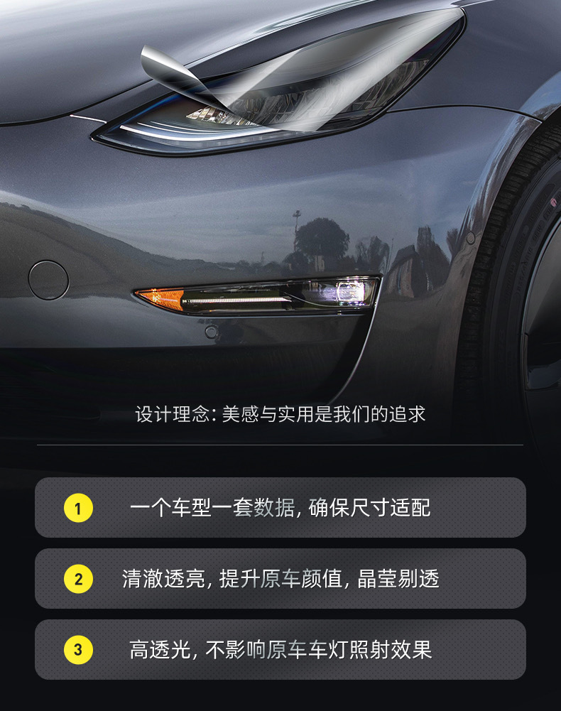 Suitable for Tesla blackened light film Model 3/Y/S/X headlight tail light fog lamp TPU color change film Black Samurai