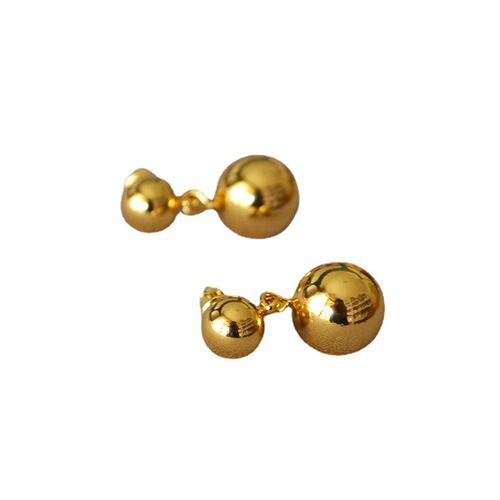 INS Cool Tone Brass Gold Plated Hollow Shiny Double Ball 925 Silver Needle Simple Elegance Earrings for Women