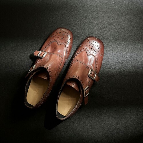Vintage genuine leather hand-carved small shoes, new English-style double-buckle single shoes, comfortable height-lifting loafers for women