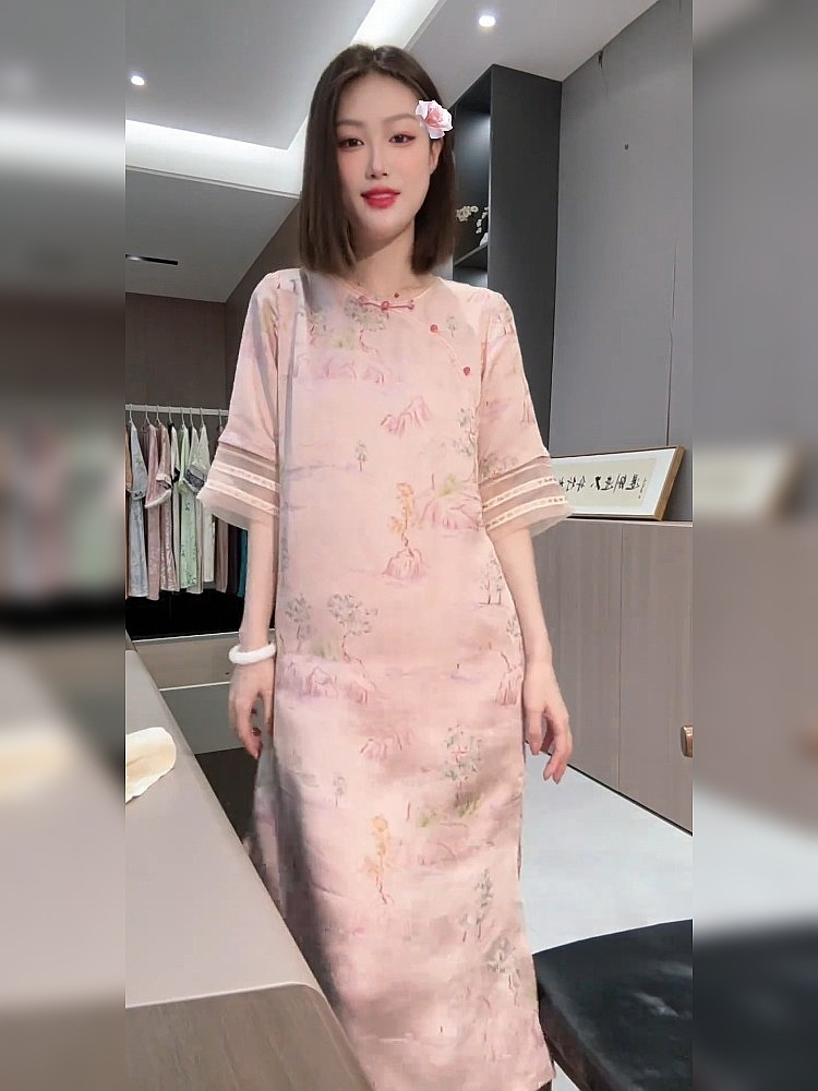 Đầm maxi nữ thắt eo phong cách Trung Hoa mới FLB5036 — Váy hồng phong cách Trung Hoa mới chi tiết 4