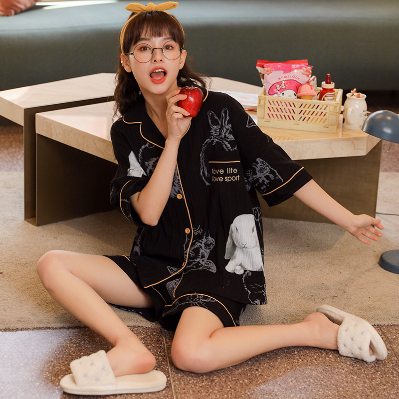 Pijamas de Mujer talla grande de algodón de estilo coreano traje de manga corta para el hogar 2021new verano dulce se puede usar afuera