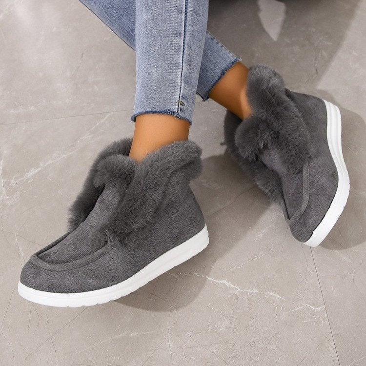 Plus-size color thick soles with fleece and thick fur suede snow boots for women to keep warm_voghion.com