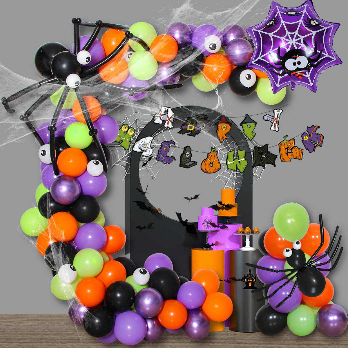 Halloween globo fiesta 10 pulgadas negro naranja púrpura verde globo arco Halloween araña ojo globo traje