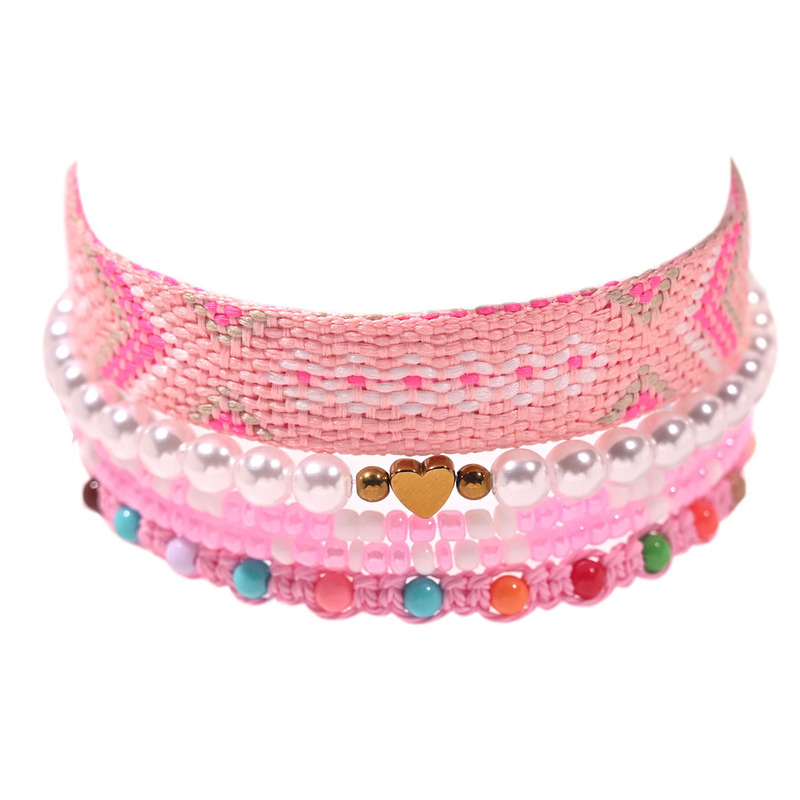 5-pack bohemian rope bracelet colorful rice beads adjustable friendship bracelet suit imitation pearl love set
