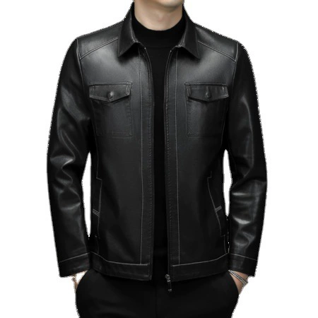 Demi-season thin warm jacket, genuine leather