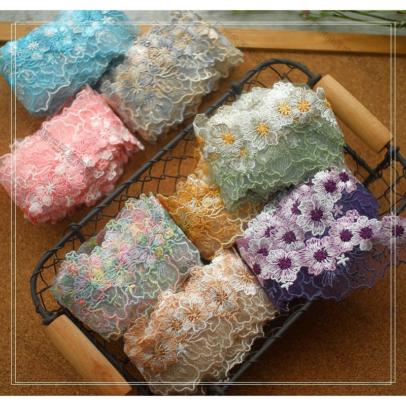 清新花朵彩色网纱刺绣蕾丝花边辅料diy服装旗袍娃衣汉服装饰花边