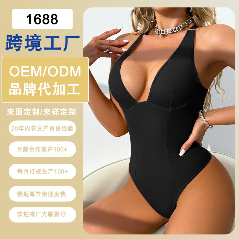 [Customized Processing] Cross-Border Amazon Temu Shein Bodysuit European and American Sexy Deep V Shapewear Hot-Selling Bra