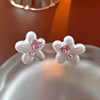 Silver needle from pearl, earrings, simple and elegant design, flowered