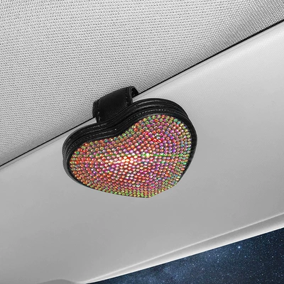 Cross-border car leather goods Diamond sun visor glasses holder magnetic document storage holder creative glasses holder Bill Holder (Car Glasses Clip/Bill Clip) - color-diamond-one-price