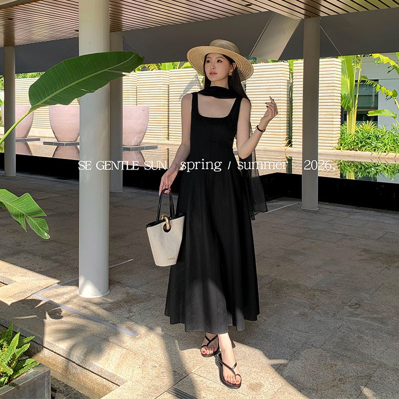 Xiu Xixi Thirteen Lines 2026 Spring New Style Elegant Tencel Round Neck Halter Neck Vest Dress 88509
