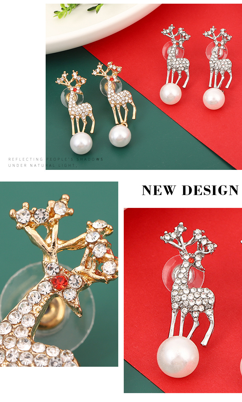 Daily Occasion Imitation Pearl, Alloy Material Christmas Festival 1 Pair Christmas Cute Deer Imitation Pearl Alloy Drop Earrings