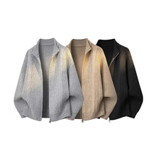 双拉链针织开衫男士立领纯色休闲百搭毛衣外套纯色秋冬季新款线衣