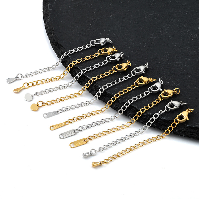 Stainless Steel Extension Chain Water Drop Tail Chain Heart Tail Chain Vacuum Furnace Electroplating Necklace Bracelet DIY Jewelry Accessories