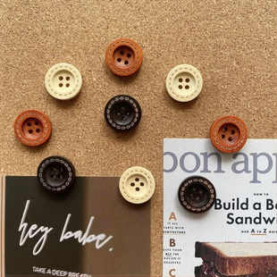 20 Retro Wooden Buttons, Creative I-Shaped Nails, Cork Felt Photo Wall Message Board Pins, Push Pins