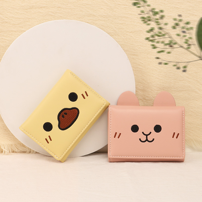Panda tríptico billetera femenina corta estudiante billetera plegable de dibujos animados lindo animal pequeño pato amarillo Rana titular de la tarjeta