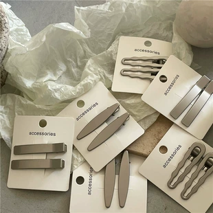 Cold wind metal silver hair clip pair geometric rectangular wave edge duckbill bangs bangs folder new model