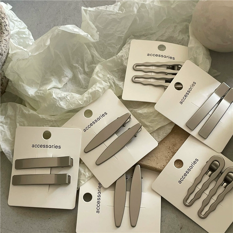 Cold wind metal silver hair clip pair geometric rectangular wave edge duckbill bangs bangs folder new model