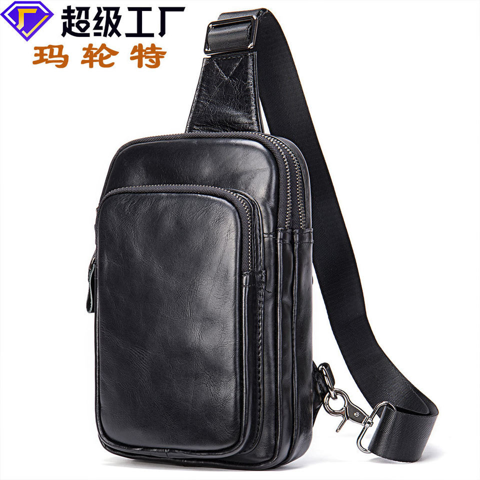 Túi đeo chéo trước ngực nam da bò lớp đầu, túi nhỏ đeo chéo thời trang dễ phối đồ — Màu cà phê, Màu đen