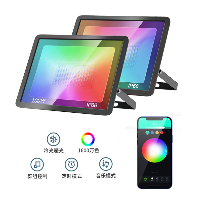 Reflector Inteligente con WiFi y Bluetooth, Graffiti Transfronterizo, Nuevo Producto, Aplicación, Reflector RGBW Colorido para Jardín, Ambiente RGBW