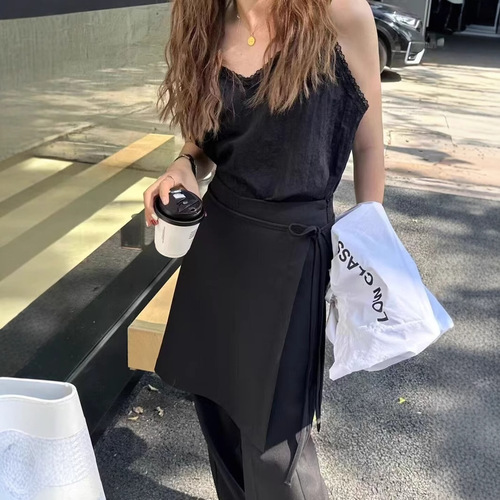 2025 Spring and Autumn Korean Design Style True Two-Piece Set Leisure Pants Skirt Set for Women Straight Leg Hem Skirt