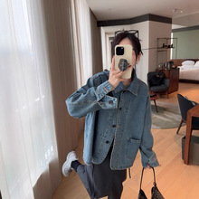 现货/2025早秋韩国小姐姐翻领复古蓝牛仔外套女小众韩系松弛感