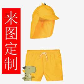 儿童男童2件套沙滩裤含帽泳帽COS渔夫帽户外游泳服装泳衣实体工厂