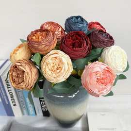 复古绢花芍药花假花做旧单支牡丹婚礼手捧花欧式室内摆放花卉仿真
