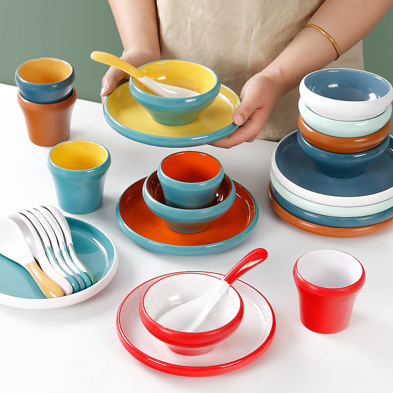 Melamine Tableware Hot Pot Restaurant Table Setting Four-Piece Set Creative Bowls, Plates, Cups, and Spoons for Restaurant Commercial Use