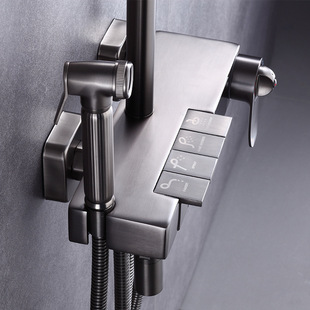 Water-plated gray piano button four-block constant temperature digital display shower faucet suit supercharged mixing valve shower