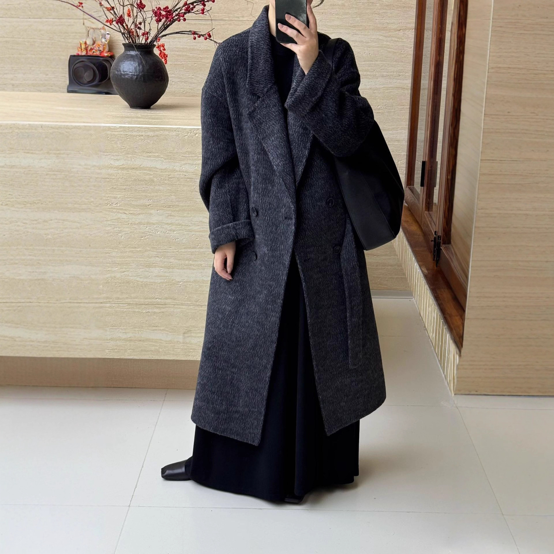 [Meteor] Special Floral Yarn Handmade Double-Sided Wool Outwear Long Belt Elegant High-End Versatile Outwear for Women