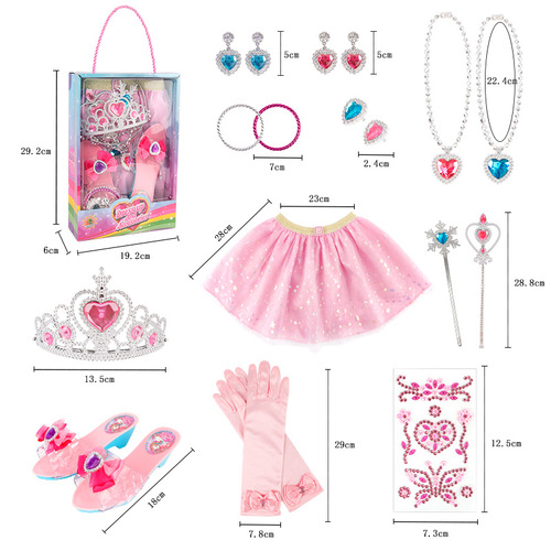 Children's tutu skirt Children's Day performance Cute girl pink glove set Princess crystal slipper crown pendant