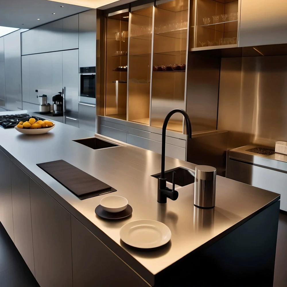 Столешница из нержавеющей стали 304, твердая плита, простая кухня на заказ, 5 мм, кухонный шкаф, столешница, встроенная раковина из стали снежного кристалла