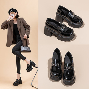 Inner Height Black Loafers Women's 2024 New Style Women's Shoes Small Women's Thick-soled All-match British-style Leather Shoes Single-layer Shoes