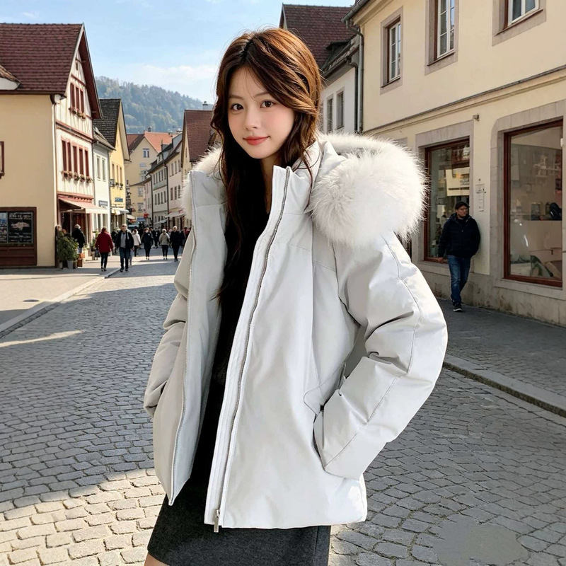 2026 winter snow jacket season windproof and water-resistant genuine raccoon fur collar waist-cinching slimming down jacket for women short style 2026 winter snow jacket season windproof and water-resistant genuine raccoon fur collar waist-cinching slimming down jacket for women short style