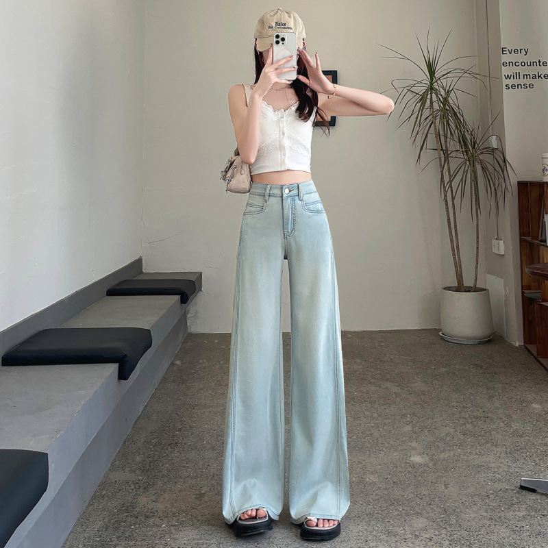 Lesel Tencel jeans de gran cuerno para mujeres verano 2026 cintura alta sensación de hielo sin piernas de trapazo pantalones de piernas anchas
