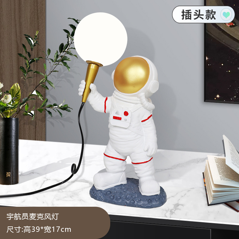 Astronaut, night light, white microphone